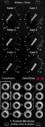 Eurorack Module 3x analog crossfader, 3ch mixer, distortion, white noise from L-Fusion Electronics
